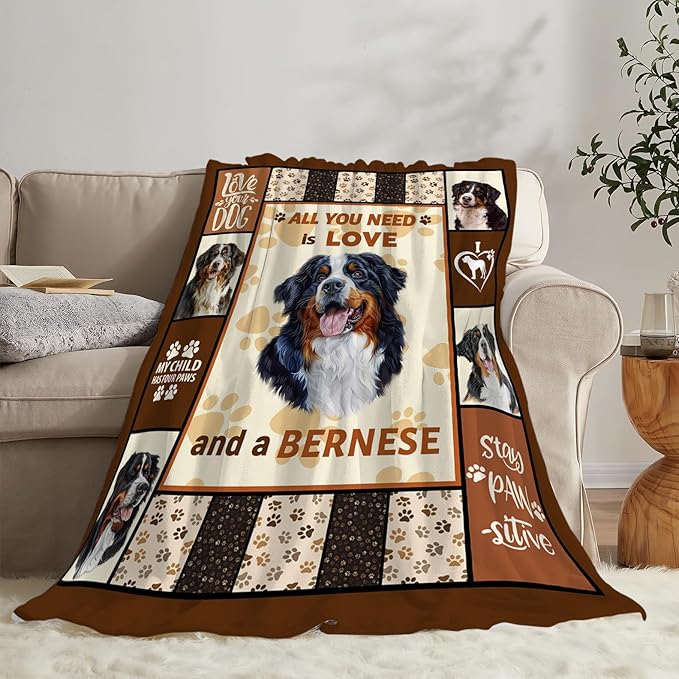 Bernese Mountain Dog Print Blanket Best Dog Pet Animal Throw Blankets for Couch Sofa Stuff Decor Gifts Lightweight Soft Cozy Fleece Plush Warm Flannel Bedding for Lover Man Woman Teen Adults 50"x60"