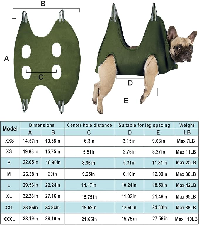 10 in 1 Pet Grooming Hammock Harness with Nail Clippers/Trimmer, Nail File, Comb,Dog Nail Hammock, Dog Grooming Sling for Nail Trimming/Clipping (M/Under 45lb, Khaki Green)