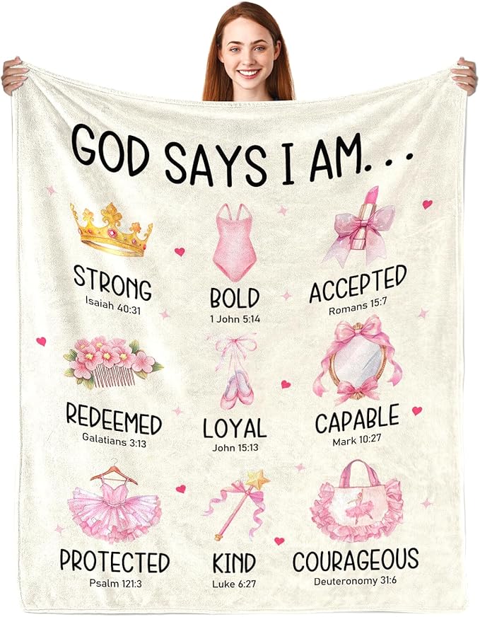 CIUGOIG Christian Gifts for Girls/Women, God Says I Am Dancer Blanket 50"x60", Inspirational Religious Birthday Gifts for Dancer Bible Verse Blanket, Ballet Dance Gifts, Christian Dance Gifts