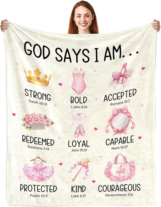 CIUGOIG Christian Gifts for Girls/Women, God Says I Am Dancer Blanket 50"x60", Inspirational Religious Birthday Gifts for Dancer Bible Verse Blanket, Ballet Dance Gifts, Christian Dance Gifts