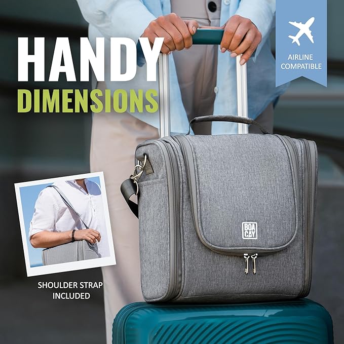 BOACAY Extra Large Hanging Travel Toiletry Bag for Women and Men, Makeup Bag, Bathroom & Shower Organizer Kit for Accessories, Cosmetics, Essentials