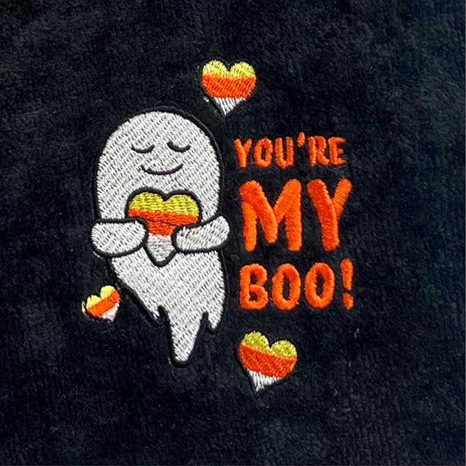 Halloween Hand Bathroom Towels Set of 2 – Embroidered Cotton Ghost & Candy Corn 16 x 25” – Spooky Home Decor for Bath or Kitchen