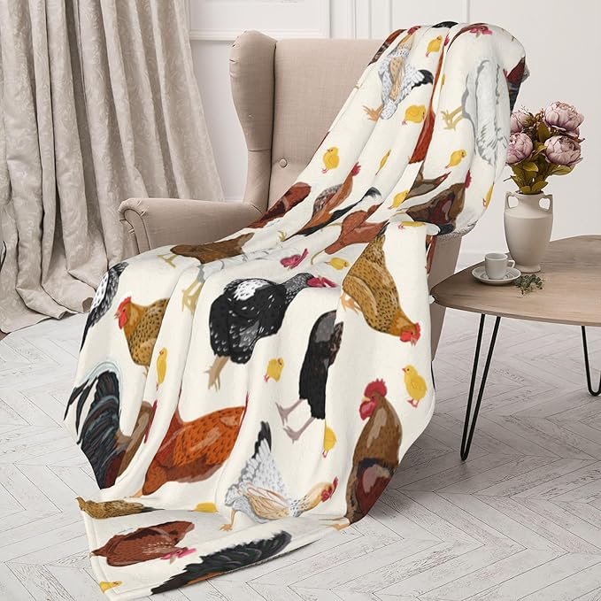 Chicken Soft Throw Blanket Flannel Fleece Blankets Warm Cozy Lightweight Fuzzy Blanket for Bed Sofa Couch Home Decor 80"X60"