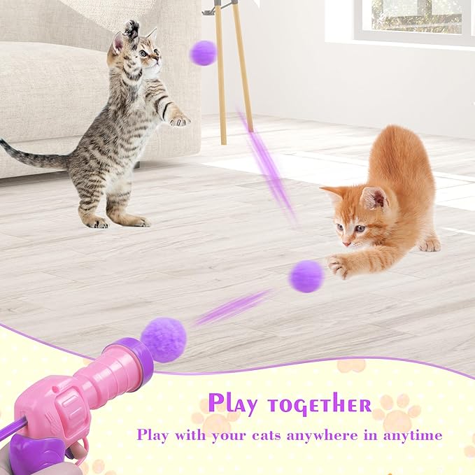 Mewlmart Cat Toys Interactive for Indoor Cats Kitty Toys Cat Toys for Indoor Cats Pom Pom Balls Cat Ball Toy Plush Ball Launcher for Cats Puff Balls Cat Enrichment Toys 30 Balls