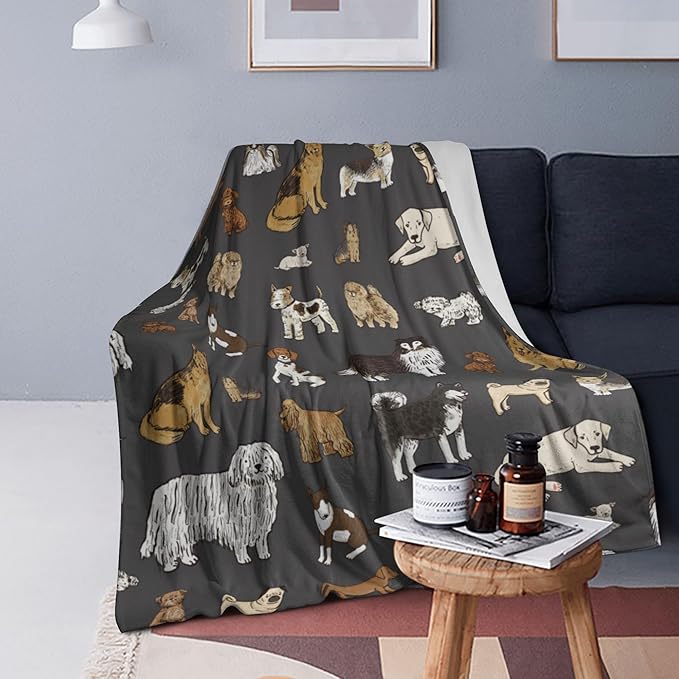 Cute Kids Dogs Puppies Print Blanket Throw 50"x40", Plush Flannel Blankets with Dogs On It, Gifts for Kids Women Dog Lovers People