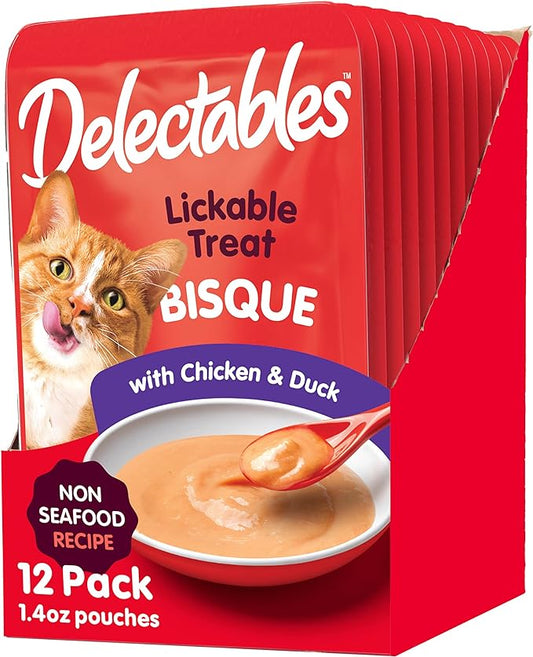 Hartz Delectables Non-Seafood Bisque Lickable Wet Cat Treats for Adult & Senior Cats, Multiple Flavors, Pack of 12