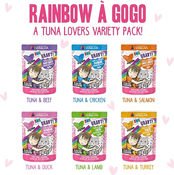 Weruva B.F.F. OMG - Best Feline Friend Oh My Gravy!, Rainbow A Gogo Variety Pack! Cat Food, 3oz Pouch (Pack of 12)