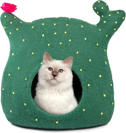 Luxurious Eco-Friendly Merino Wool Cat Cave Bed Sloth - Foldable Hideaway Pod for Indoor Cats - Premium Felt Kitten Beds - Covered Cat House for Ultimate Cozy Comfort by Woolygon