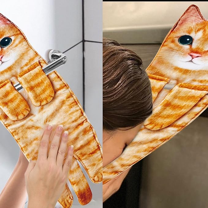Cat Funny Hand Towels for Bathroom Kitchen- Cute Decorative Kitten Decor Hanging Face Towels- Unique Housewarming Valentines Mothers Birthday Gifts for Women Mom Cat Lovers