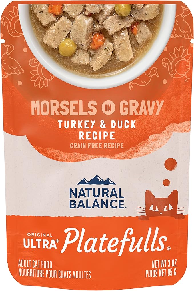 Natural Balance Original Ultra Platefulls Indoor Adult Grain Free Wet Cat Food, Turkey & Duck Recipe, 3 Ounce Pouch (Pack of 24)