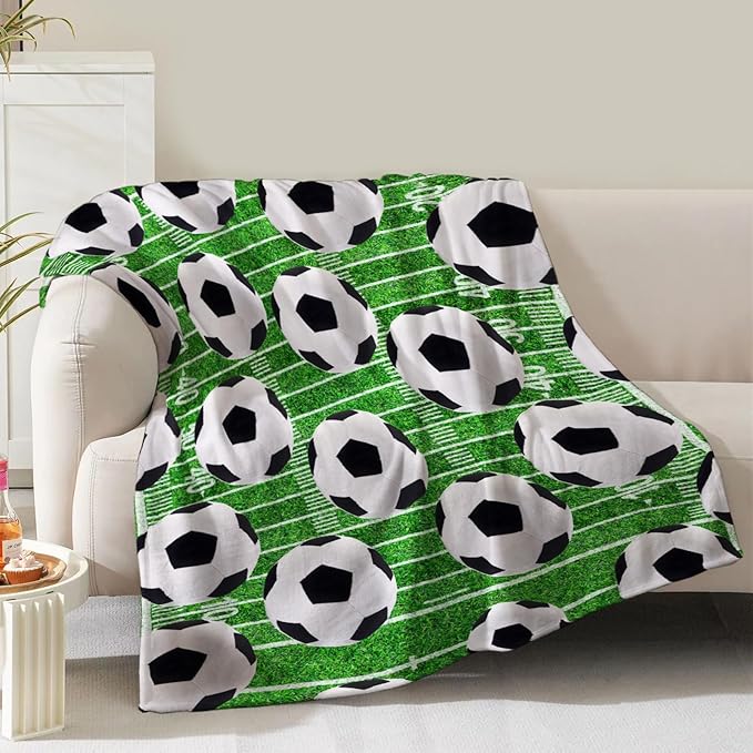 Soccer Blanket Gifts for Men Boys Dad Women Girls Birthday Christmas Valentine Present Soccer Ball Theme Decor Home Bedroom Living Room Sofa Couch Soft Cozy Plush Kids Adults Teen Fleece Throw 60"x50"