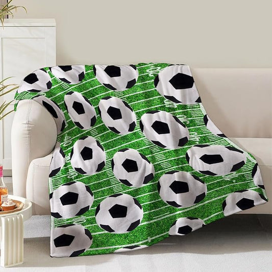 Soccer Blanket Gifts for Men Boys Dad Women Girls Birthday Christmas Valentine Present Soccer Ball Theme Decor Home Bedroom Living Room Sofa Couch Soft Cozy Plush Kids Adults Teen Fleece Throw 60"x50"
