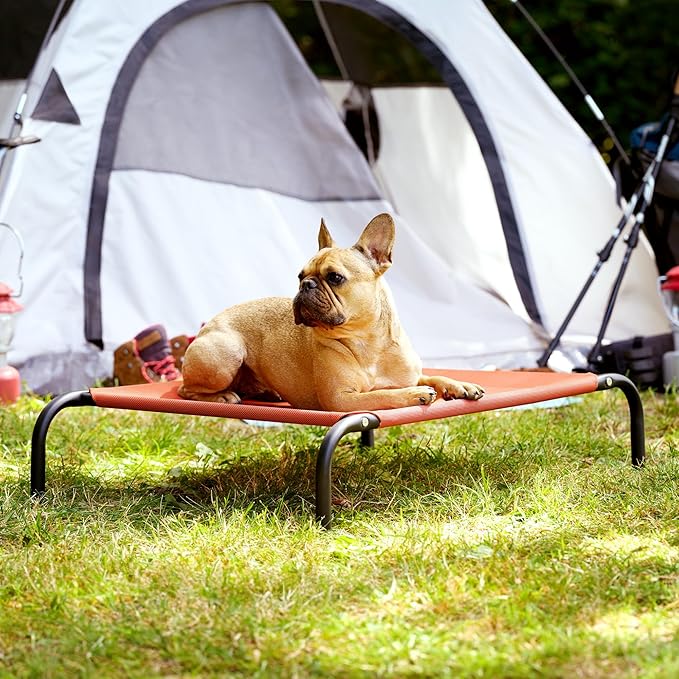 FurHaven Elevated Pet Cots - Cooling & Breathable Nylon Mesh Hammock for Small Dogs & Cats/Easy-to-Assemble/Durable and Reinforced/Perfect for Rest & Relaxation Outdoors - Terracotta Red, Small