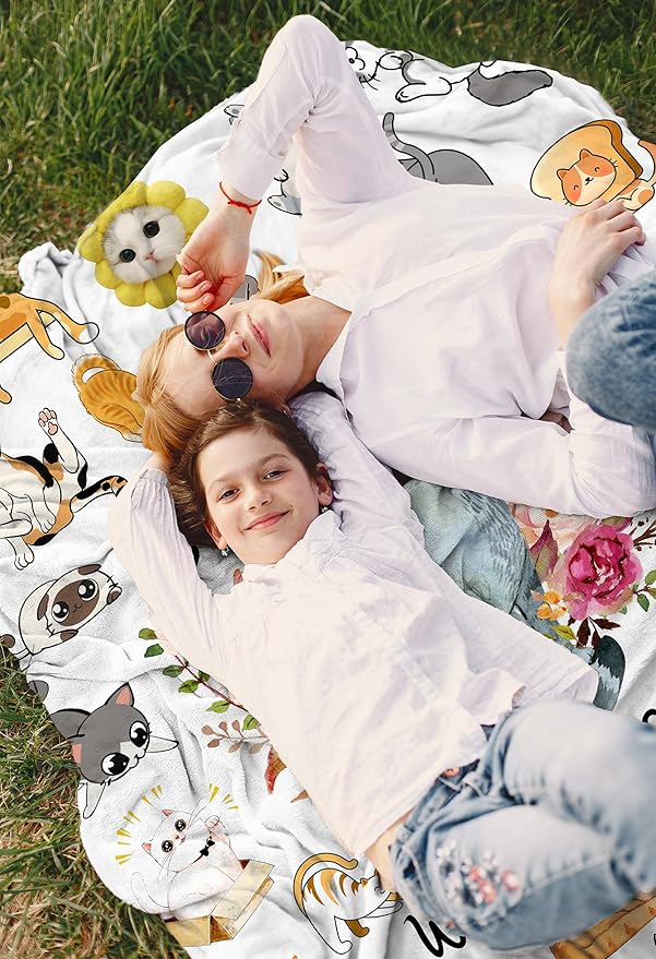 Cat Blanket Gifts for Girls Women, Cat Blankets Gifts for Cats Lovers, Cats Lovers Birthday Decoration Throw Blanket 80" x 60"