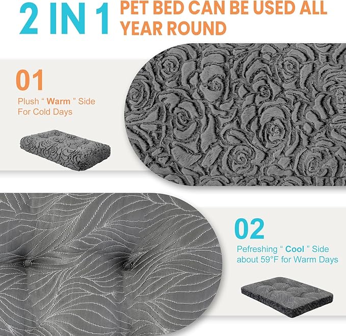 2 in 1 Dog Beds & Dog Cooling Mat Deluxe Crate Pad Plush Reversible Soft Fluffy Pet Comfy Kennel Beds for Large Medium Small Puppy Cat Sleeping Mattress Machine Wash