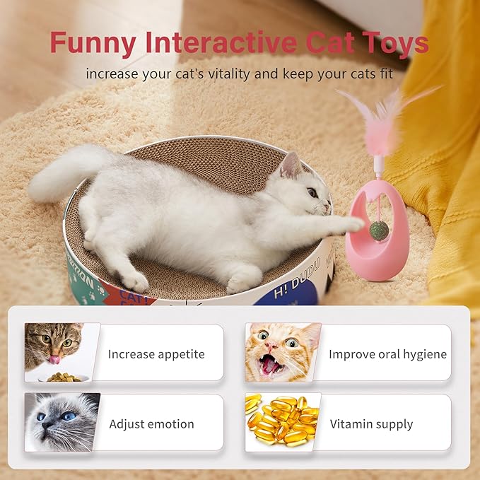 Catnip Toys for Cats with Feathers Tumbler Cat Toy with Edible Catnip Balls, Interactive Funny Toy Kitten Indoor Exercise/Plaything for All Breeds - Pink