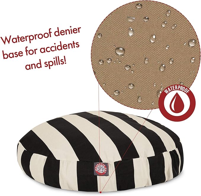 Black Vertical Stripe Medium Round Indoor Outdoor Pet Dog Bed With Removable Washable Cover By Majestic Pet Products