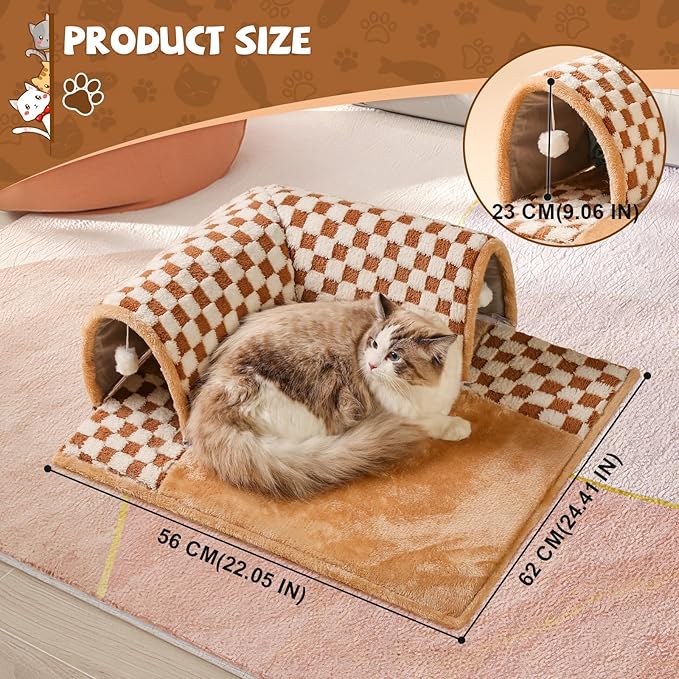 Marchul Cat Tunnel Bed for Indoor Cats, 2 in 1 Cat Bed and Tunnel Cat Toys, 62cm(24.5in) Cat Tunnel, with 3D Rebound Foam, Detachable & Washable Pet Bed and Play Tunnel, Non-Slip Bottom