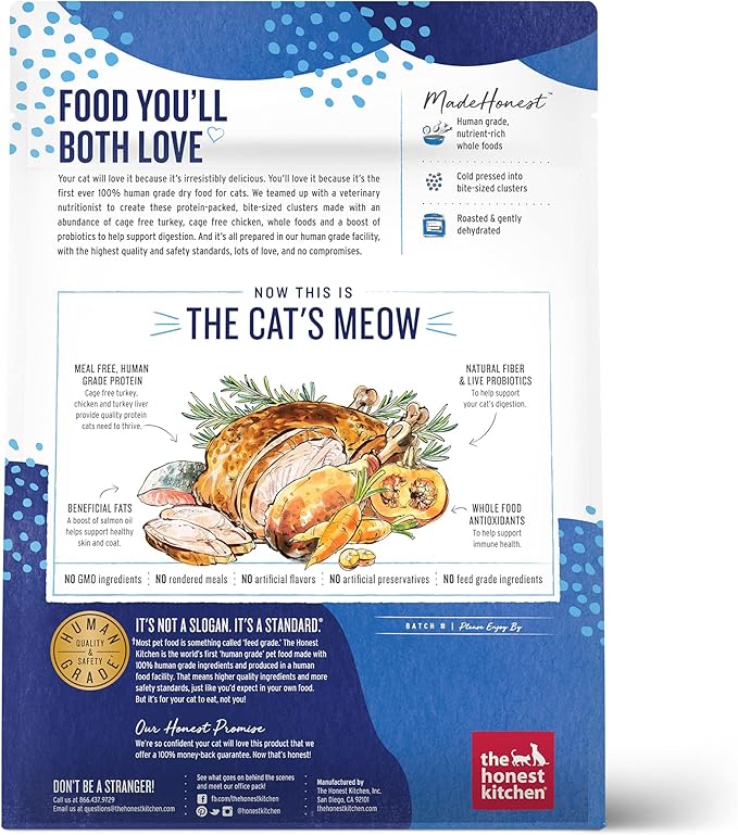The Honest Kitchen Whole Food Clusters Grain Free Turkey & Chicken Dry Cat Food, 1 lb Trial Pouch