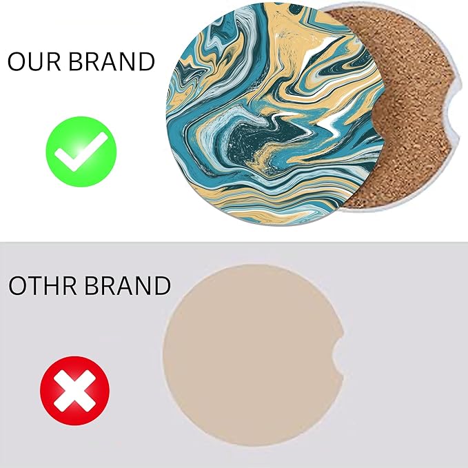 Blue Marble Car Cup Holder Coasters, 2 Pack Cup Coasters Car Accessories Interior Aesthetic for Men Women, Absorbent Ceramic Coaster with Cork Back, Retro Car Decoration Gifts