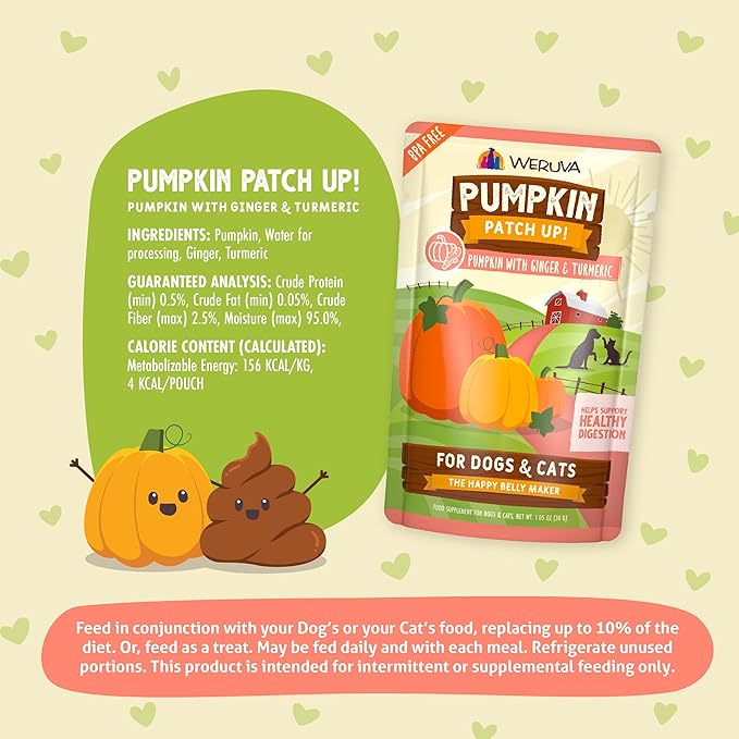 Weruva Pumpkin Patch Up! Pumpkin with Ginger & Turmeric for Dogs & Cats, 1.05oz Pouch (Pack of 12)