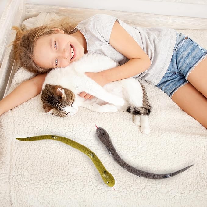 Glaciart One Felt Cat Snake Toy – Soft Fuzzy Enrichment 100% Natural Wool Toy - Interactive Catnip Play Cat Toy Set - Safe for Pets, Non-AZO Colored Dyes - 18” Long