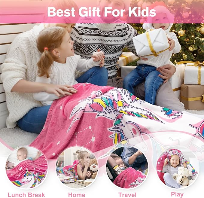 Unicorn Toys Gifts for Girls Kids - Glow in The Dark Unicorns Blanket Best Birthday Christmas Valentines Easter Decor Presents for Age 1-14 Years Old Teens Child Toddler Daughter Soft Throw 50"X60"