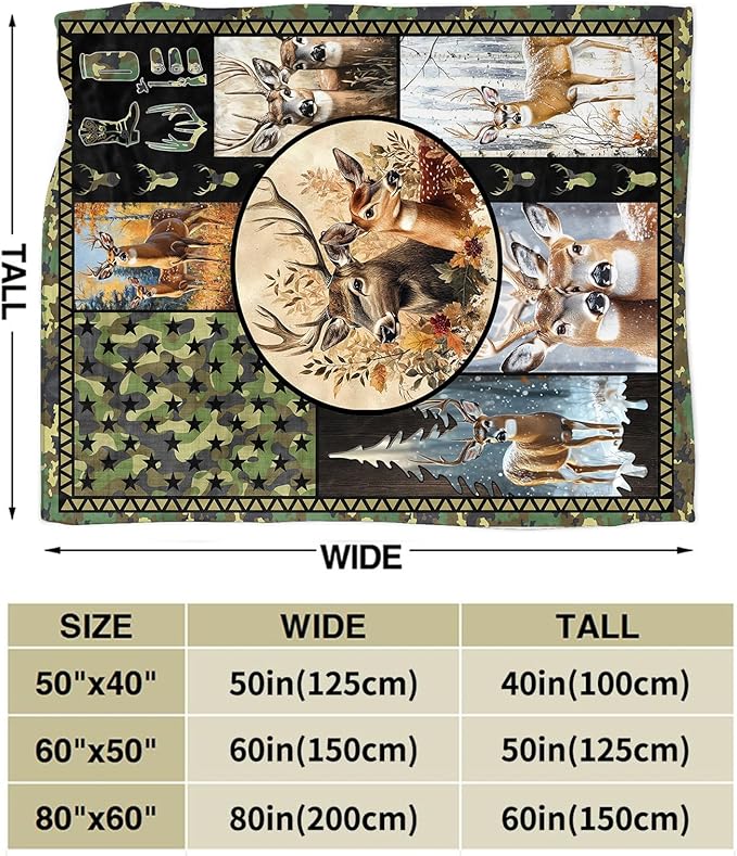Ultra Soft Cozy Deer Camo Throw Blanket - Fleece Fuzzy Plush - Hunting Lovers Decor Gifts for Women, Girls & Adults - Couch, Sofa - 80"x60"