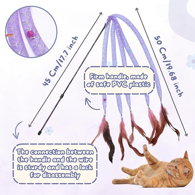 Interactive Cat Toys with 5 Feathered Ropes (2 PCS), Indoor Automatic Cat Toy for Cat, Promoting Exercise and Stress Reduction as Fun Cat Chase Toy.