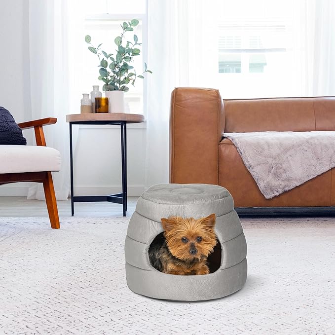 Best Friends by Sheri 2 in 1 Honeycomb Convertible Cat and Dog Cave Bed, Ilan Microfiber, Gray, Standard