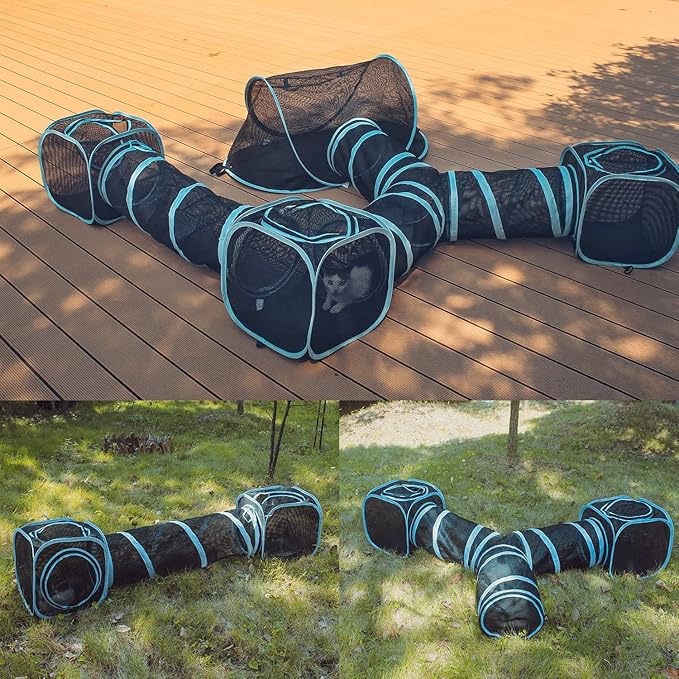 Cat Furniture Tent for Indoor and Outdoor Playpen Portable Cat Tunnels, Outdoor Kennel (2 Cube + Tunnel)