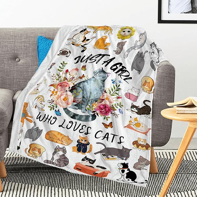 Cat Blanket Gifts for Girls Women, Cats Gifts for Cat Lovers, Cats Lovers Birthday Gifts Decoration Throw Blanket 50" x 40"