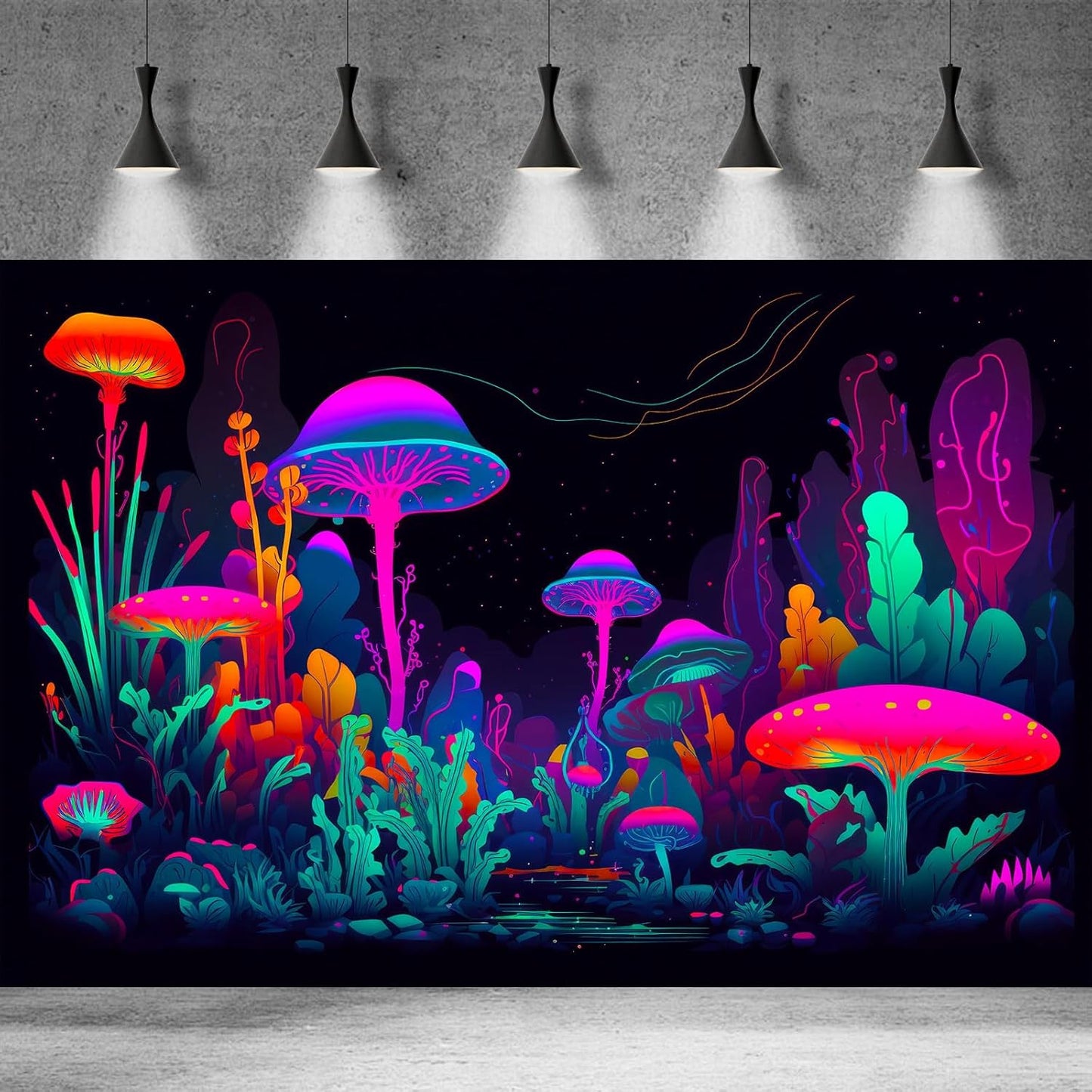 Mushrooms Aquarium Background Mushrooms in Dark Forest with Bright Colors Terrarium Background Tranquil Lake Cartoon Style Aquatic Plants Fish Tank Backdrop Poster Decorations Wallpaper Decor 36x18in