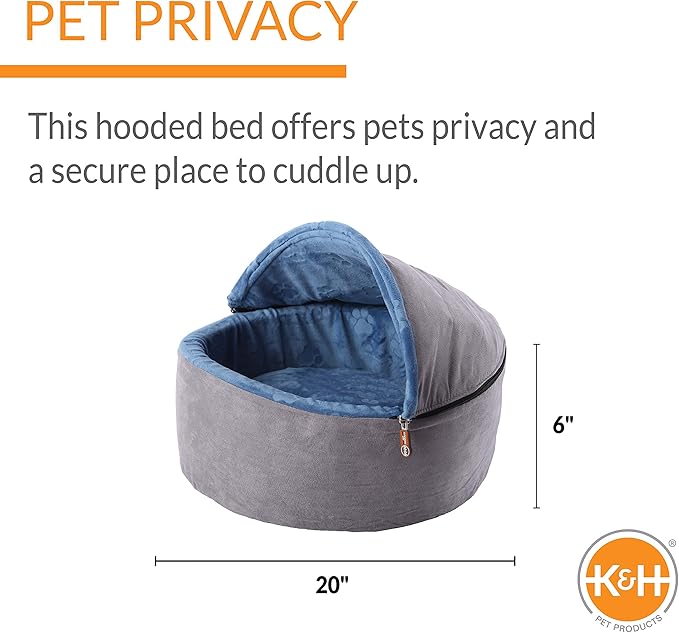 K&H Pet Products Self-Warming Kitty Bed Hooded Pet Bed for Cats or Dogs Blue/Gray Large 20 Inches