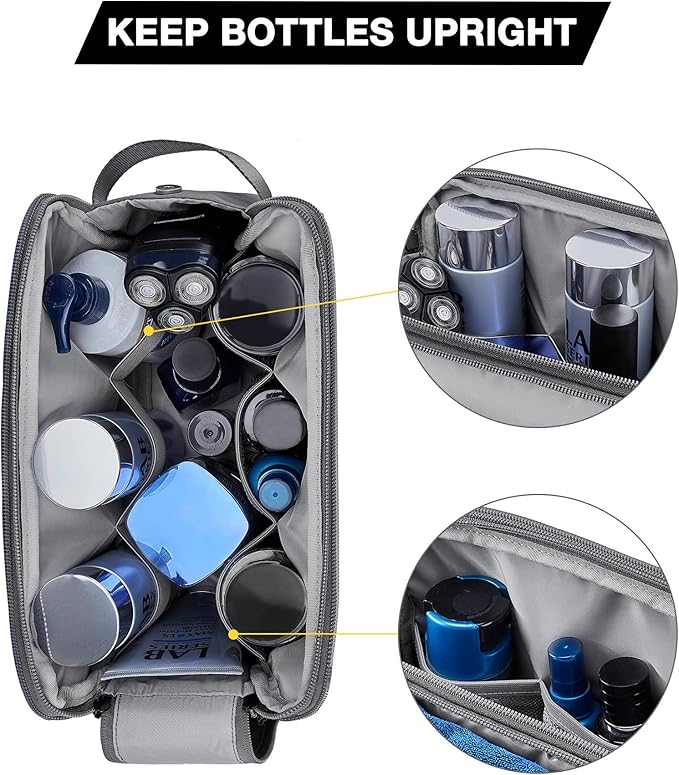 BAGSMART Toiletry Bag for Men, Travel Toiletry Organizer Dopp Kit Water-resistant Shaving Bag for Toiletries Accessories, Door Room Essentials,Grey-large