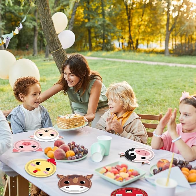 40Pcs Farm Animal Birthday Party Paper Plates Farm Birthday Decorations Chicken Pig Cow Sheep Horse Disposable Plates for Kids Baby Shower Animals Party Supplies