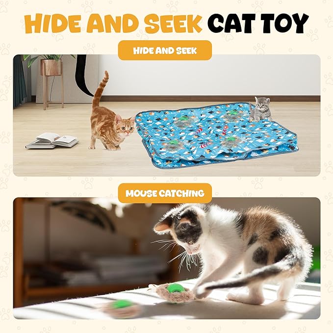 Cat Toys for Bored Indoor Adult Cats, 3rd Gen Interactive Cat Toy, Fast Rolling Ball in Play Mat, Cat Enrichment Toys for Indoor Cats, Hide and Seek Mouse Catching Game, Kitten Toys