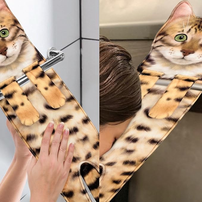 AGRIMONY Cat Funny Hand Towels for Bathroom Kitchen - Cute Decorative Cat Decor Hanging Washcloths Face Towels Super Absorbent Soft - Housewarming Birthday Christmas Fun Gifts for Women Cat Lovers