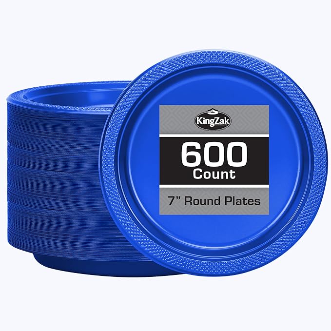Blue Plastic Plates 7 Inch - 600 count Solid Round Party For Weddings, BBQs, Birthday Disposable Dessert (82270 (case))