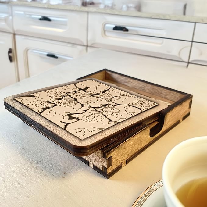02 Yorkshire Dog Coaster - Yorkie Dog Puzzle Wooden Coaster Set - Interlocking Jigsaw Drink Mats with Laser-Cut Design for Yorkshire Terrier Lovers (Yorkshire Dog)