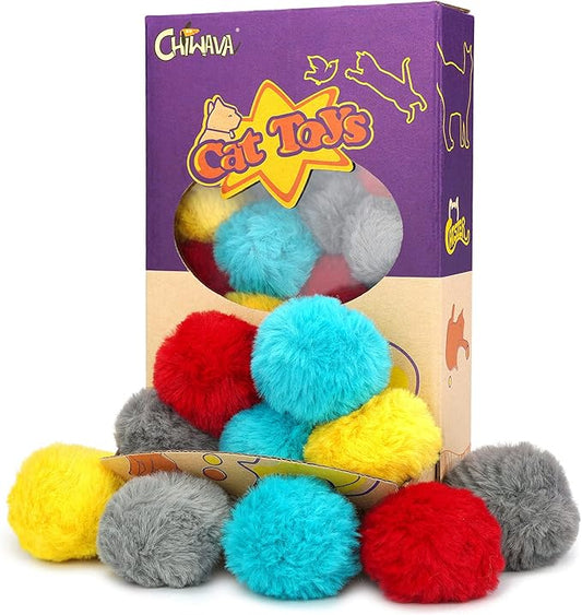 CHIWAVA 24PCS 1.8" Catnip Furry Cat Toys Ball Soft Pom Pom Balls Kitten Chasing Quiet Play Assorted Color