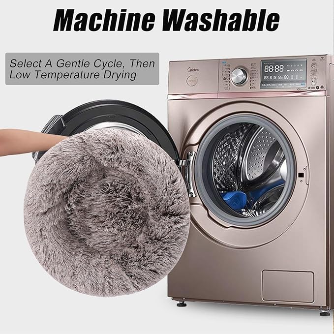 Calming Dog Bed, Dog Beds Fits up to 25 lbs Pets, Fluffy Donut Dog & Cat Bed Washable, Round Anti Anxiety Dog Bed, Small Dog Bed with Non-Slip Bottom (Coffee, 24" x 24")