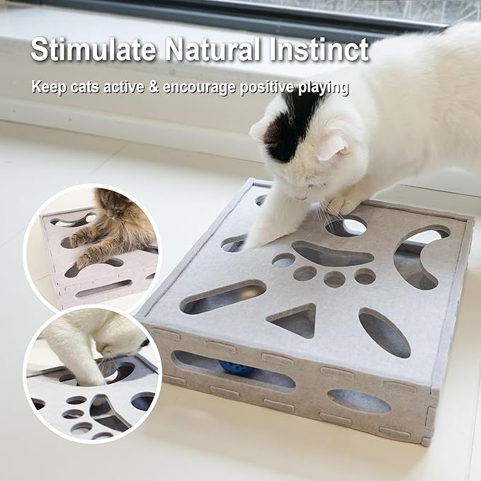Cat Puzzle Toy, Interactive Cat Toys for Indoor Cats, Kittern Ball Toy with Soft Felt Maze Game Puzzle Box