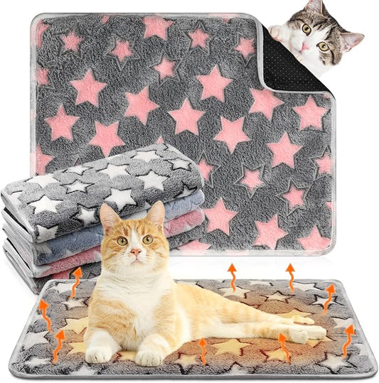 4 Pack Self Heating Cat Bed Cat Self Warming Pad with Removable Cover Extra Warm Thermal Pet Pad Washable Pet Crate Mat Anti Slip Kennel Pad for Indoor Outdoor Pets(Star,16 x 20 Inches)
