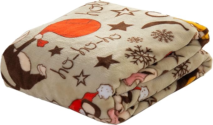 Elegant Comfort Velvet Touch Ultra Plush Christmas Holiday Printed Fleece Throw/Blanket-50 x 60inch, (Monkey)