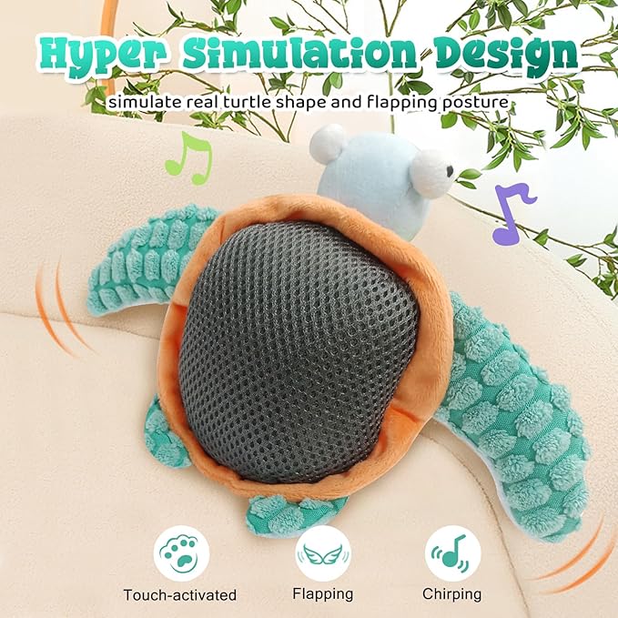 Cat Toys, Flapping Fins Cute Turtle, Vibrating Cat Kicking Toy, Fluffy Plush Animal Toy for Small Dogs, Kitten Catnip Toy, Interactive Cat Toys for Kitty Exercise, Rechargable