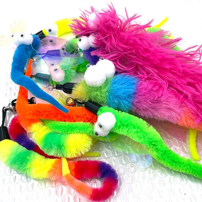 Cat Worm Toy Refills Cats Teaser Toys Cat Wand Refill Wand Replacement Cat Wand Attachments Cat Fishing Pole Toy Refill 16Pcs Cat Worms Refill,Cat Wand Toy Assorted Teaser Refills