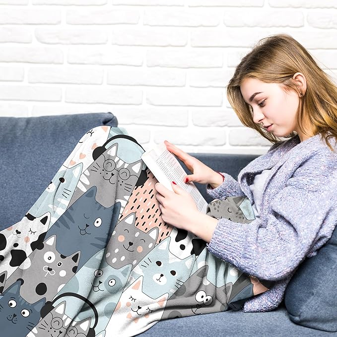 Cat Blanket Ultra Soft Flannel Merch Cat Throw Blanket Stuff Gifts for Cats Lovers for Girls Women Kids Boys Adults 50"X 40"