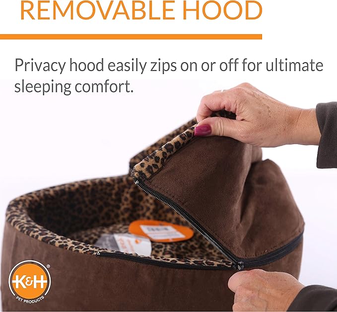 K&H Pet Products Thermo-Kitty Bed Deluxe Indoor Heated Cat Bed Mocha/Leopard Large 20 Inches