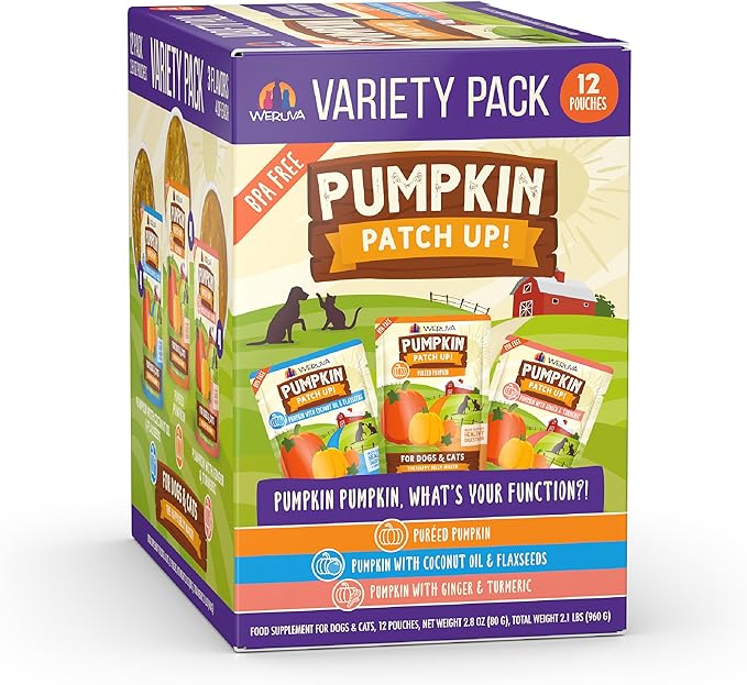 Weruva Pumpkin Patch Up! Pumpkin Pumpkin, What's Your Function? Variety Pack for Dogs & Cats, 2.8oz Pouch (Pack of 12)